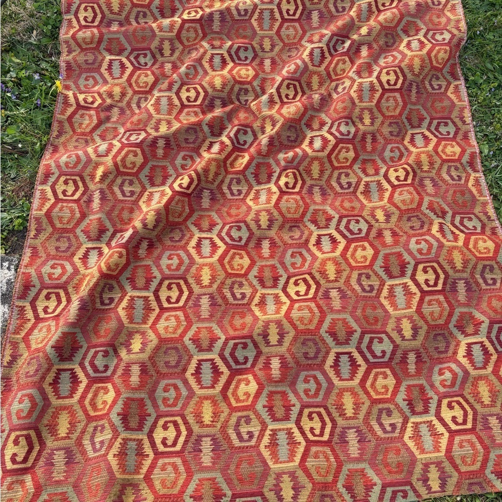 56X72 Fabric Rexburg Carmine Heavy Old World Turkish Geometric Made In USA 2 Yds